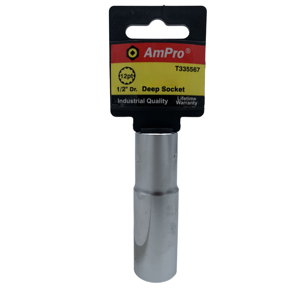 Copa milimetrica larga acero cromo vanadio cuadrante 1/2" x 12 puntos Ampro