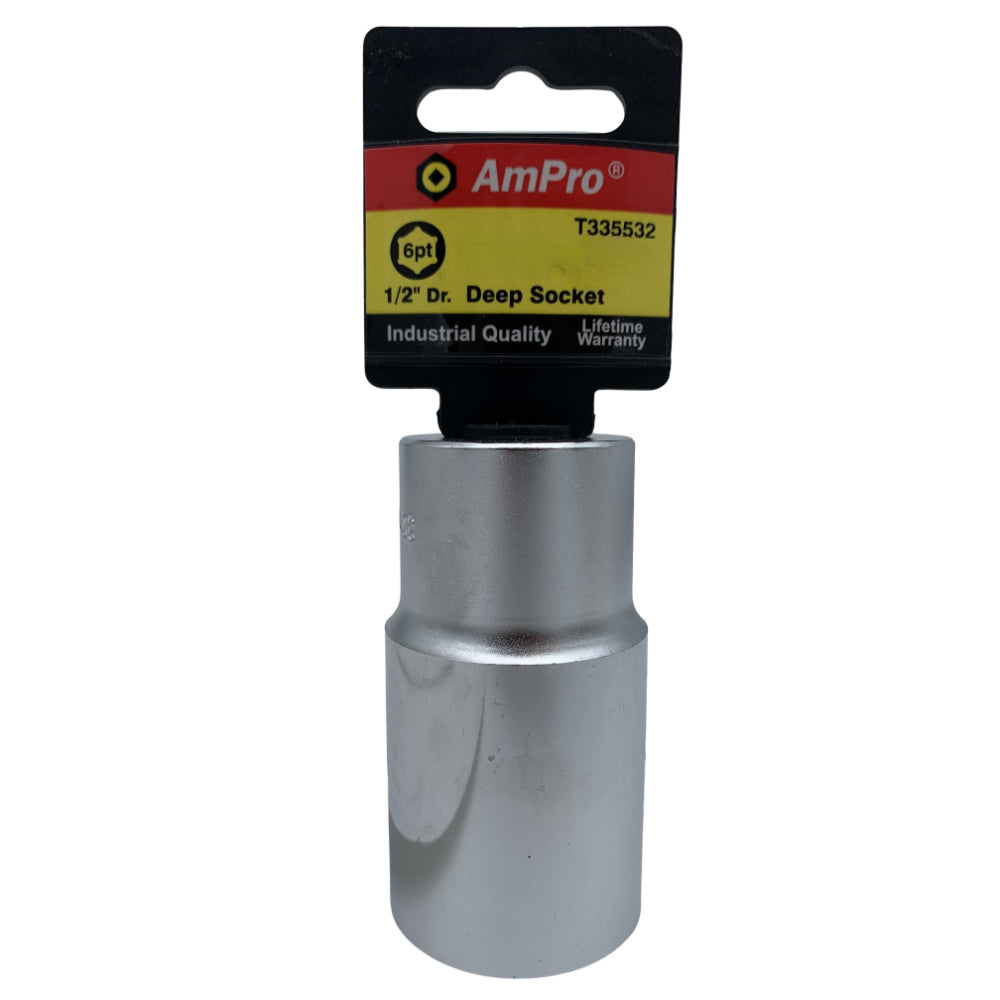 Copa milimetrica larga acero cromo vanadio cuadrante 1/2" x 6 puntos Ampro