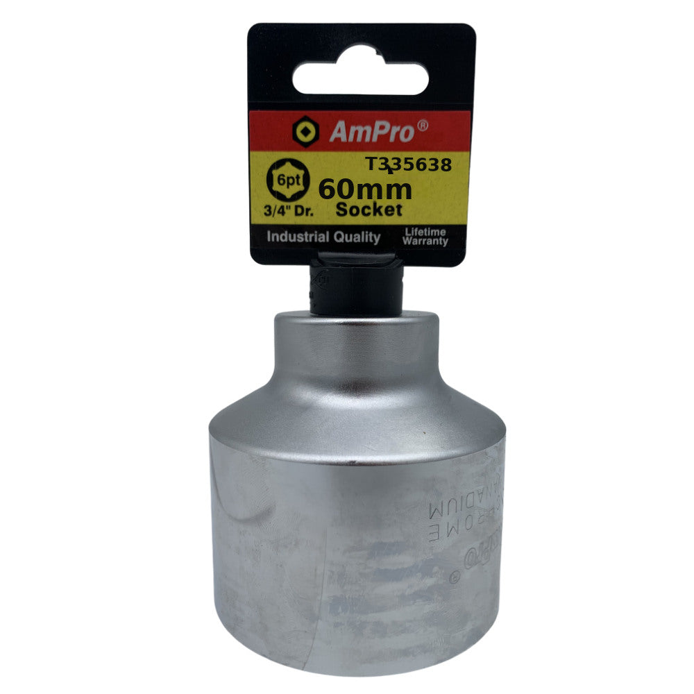 Copa milimetrica corta acero cromo vanadio cuadrante 3/4" x 6 puntos Ampro