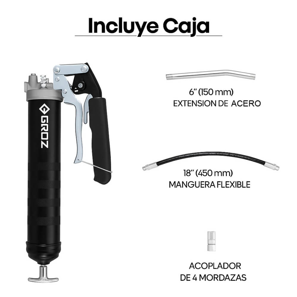 Engrasadora manual dual (tipo pistola y palanca) 1 libra hasta 7000 PSI G77RF-18/N Groz