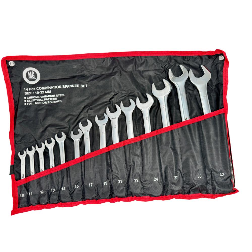 Juego de llaves combinadas brillantes milimétricas estuche en lona bjt196e MG Black Jack