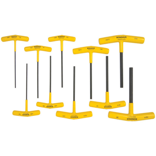 Juego de llave en T 6 Pulgadas, 10 piezas 3/32 a 3/8 mango plastico 15238 Bondhus