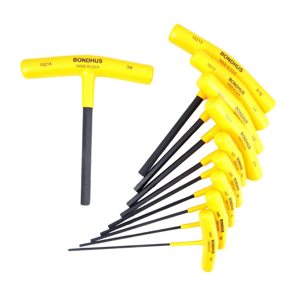 Juego de llave en T 6 Pulgadas, 10 piezas 3/32 a 3/8 mango plastico 15238 Bondhus