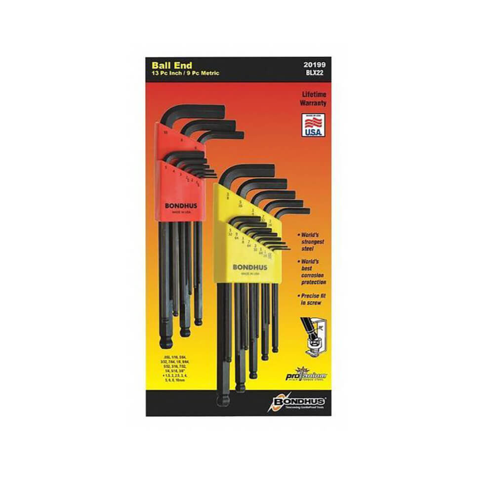 Juego de llaves allen ball 9 piezas largas 1.5 a 10.00 mm 10999 Bondhus