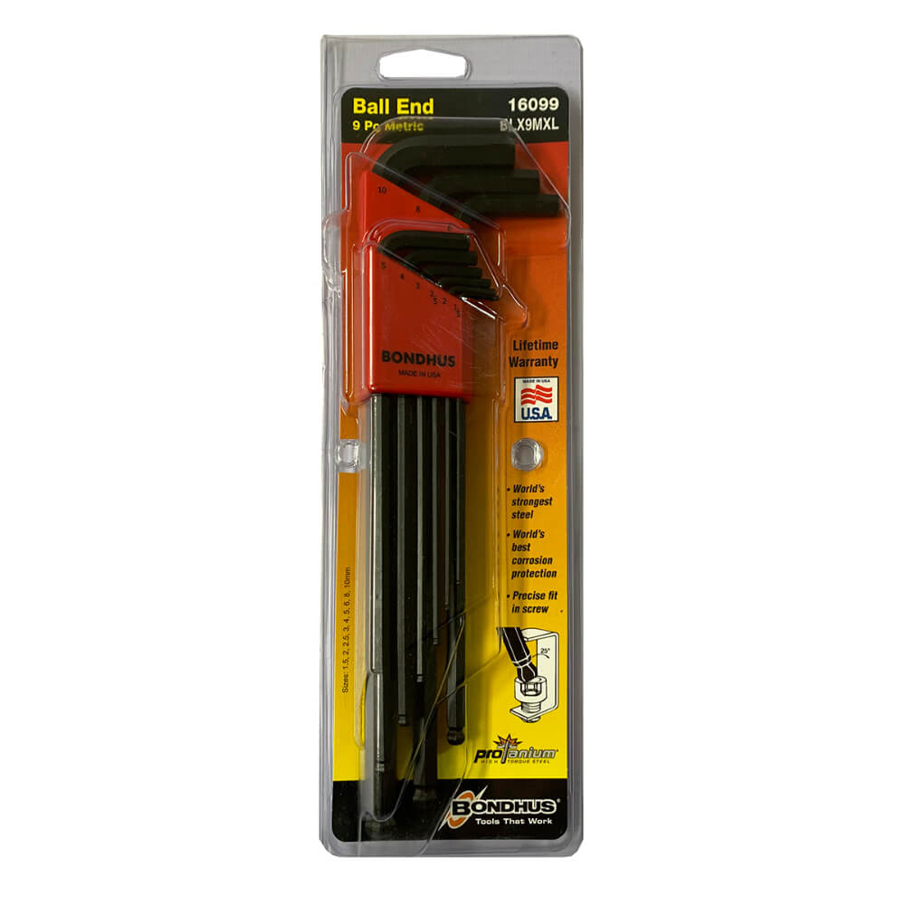 Juego de llaves allen ball 9 piezas extralargas 1.5 a 10.00 mm 16099 Bondhus