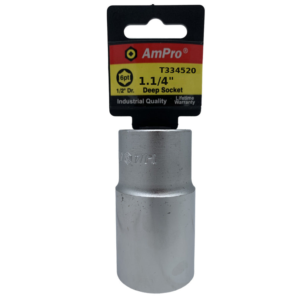 Copa en pulgadas larga acero cromo vanadio cuadrante 1/2" x 6 puntos Ampro