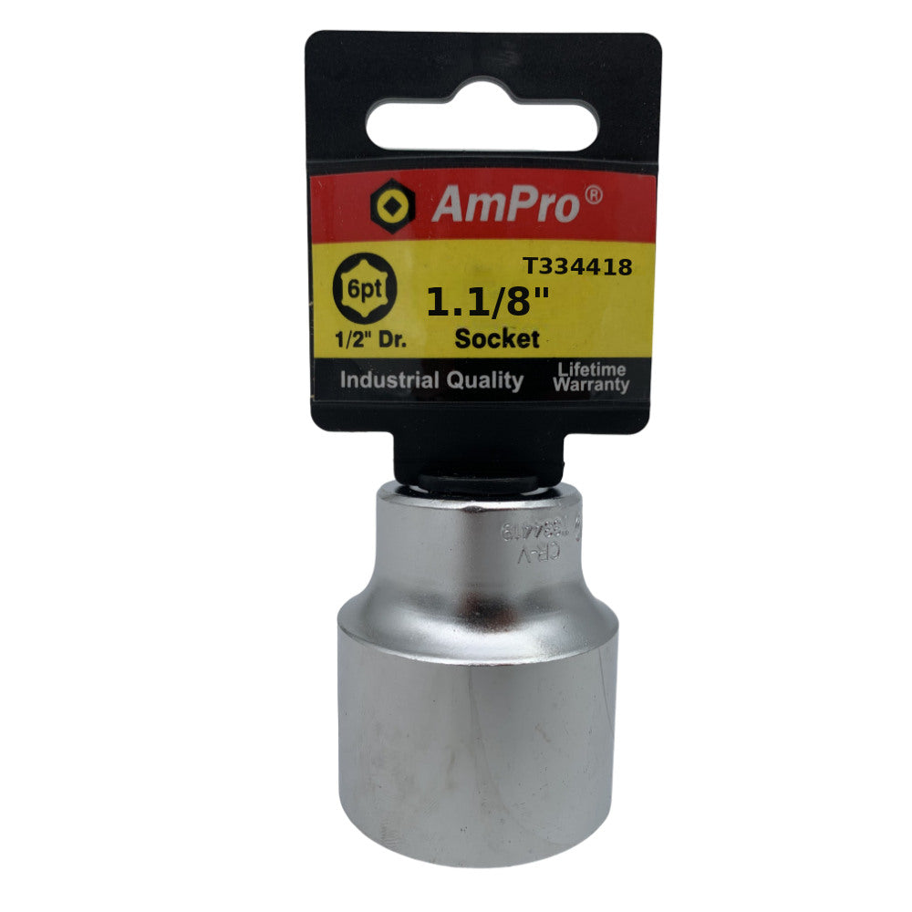 Copa en pulgadas corta acero cromo vanadio cuadrante 1/2" x 6 puntos Ampro