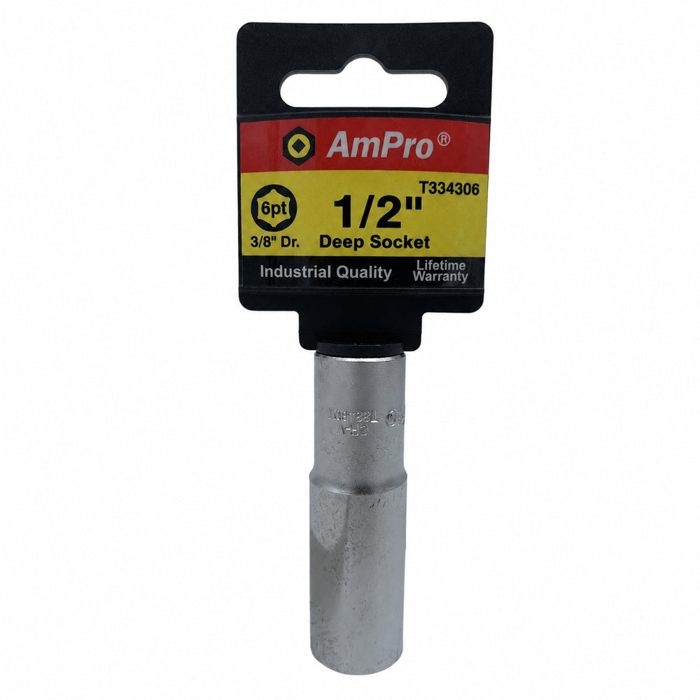 Copa en pulgadas larga acero cromo vanadio cuadrante 3/8" x 6 puntos Ampro