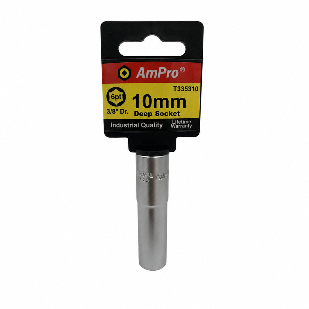 Copa milimetrica larga acero cromo vanadio cuadrante 3/8" x 6 puntos Ampro