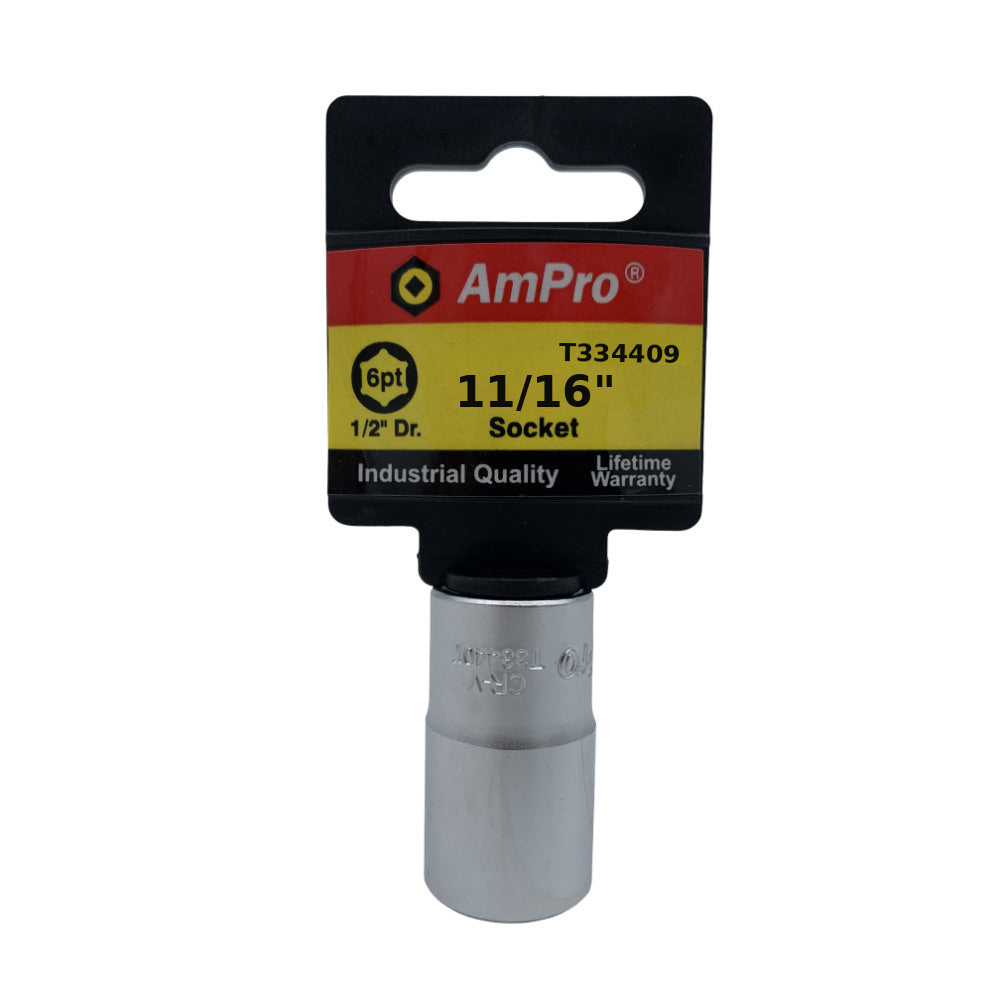 Copa en pulgadas corta acero cromo vanadio cuadrante 1/2" x 6 puntos Ampro
