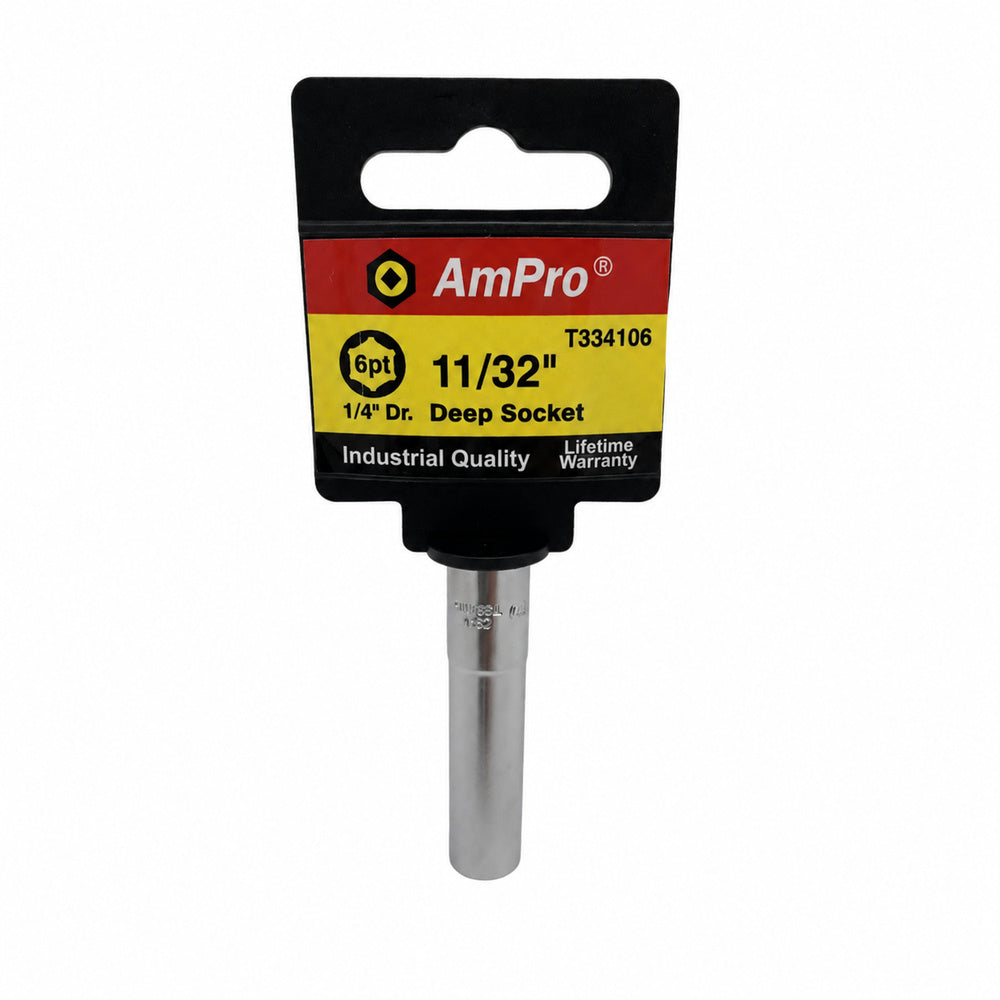 Copa en pulgadas larga acero cromo vanadio cuadrante 1/4" x 6 puntos Ampro