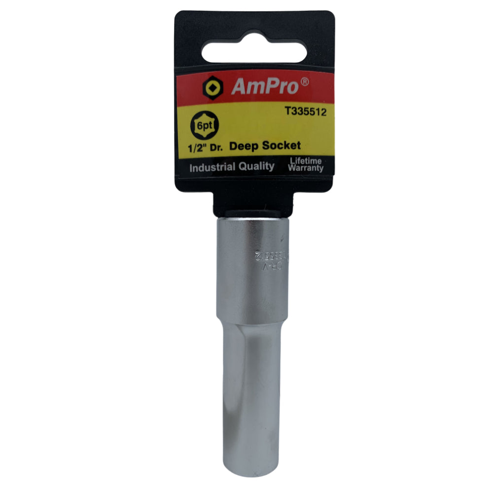 Copa milimetrica larga acero cromo vanadio cuadrante 1/2" x 6 puntos Ampro
