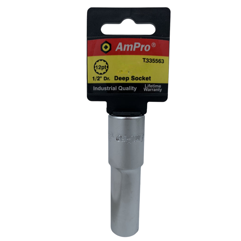 Copa milimetrica larga acero cromo vanadio cuadrante 1/2" x 12 puntos Ampro