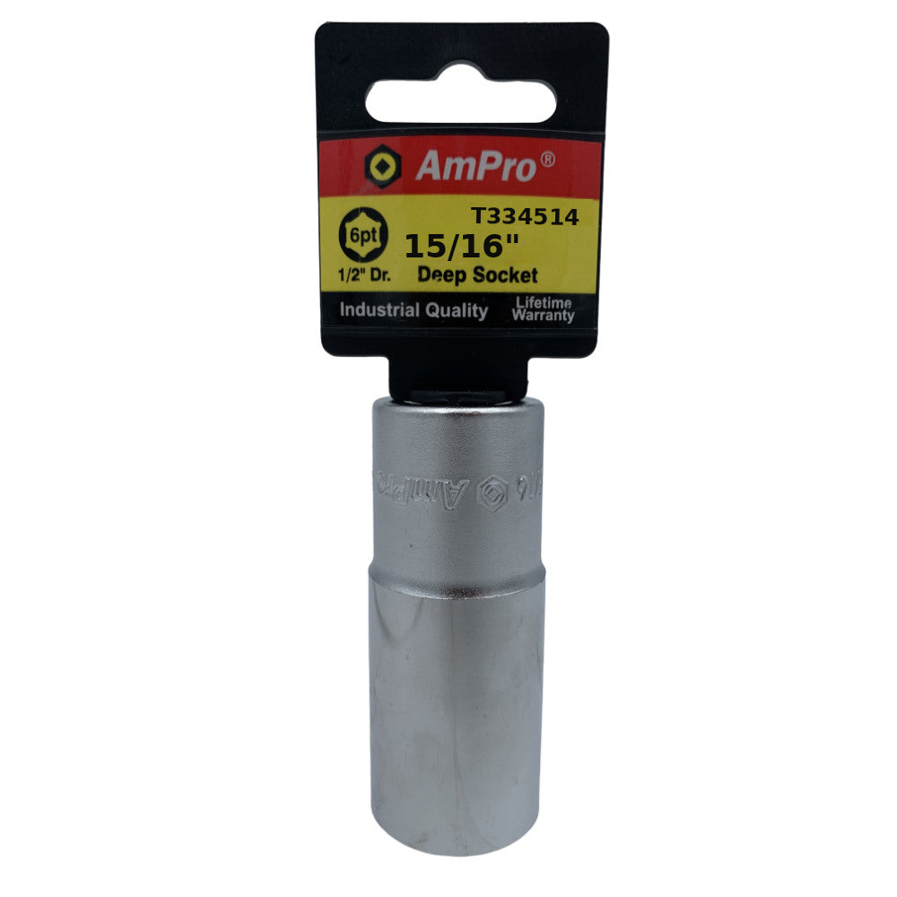 Copa en pulgadas larga acero cromo vanadio cuadrante 1/2" x 6 puntos Ampro