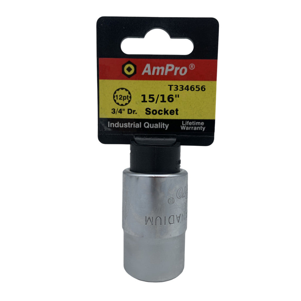 Copa en pulgadas corta acero cromo vanadio cuadrante 3/4" x 12 puntos Ampro