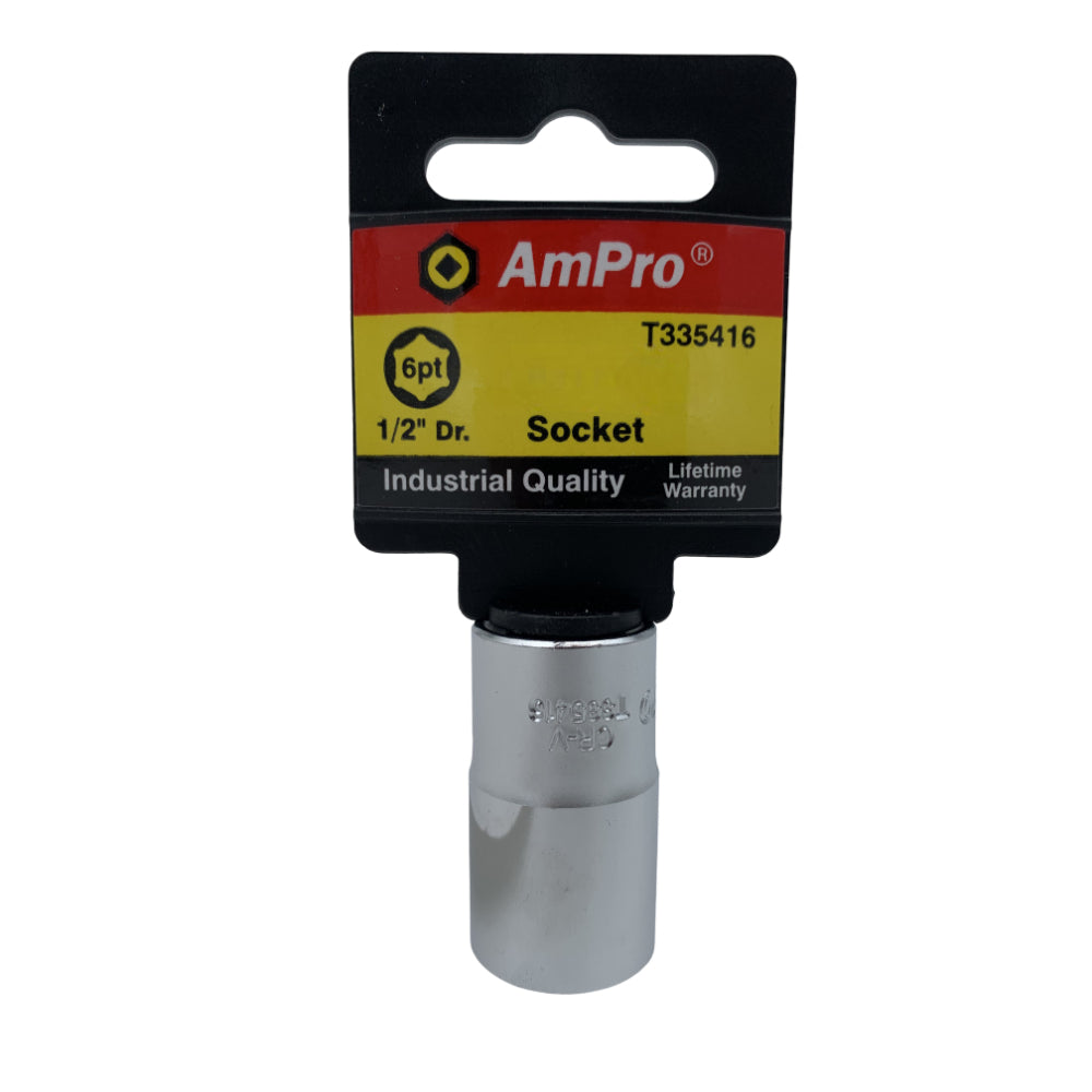 Copa milimetrica corta acero cromo vanadio cuadrante 1/2" x 6 puntos Ampro