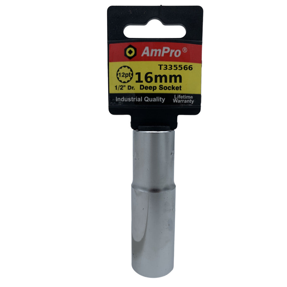 Copa milimetrica larga acero cromo vanadio cuadrante 1/2" x 12 puntos Ampro