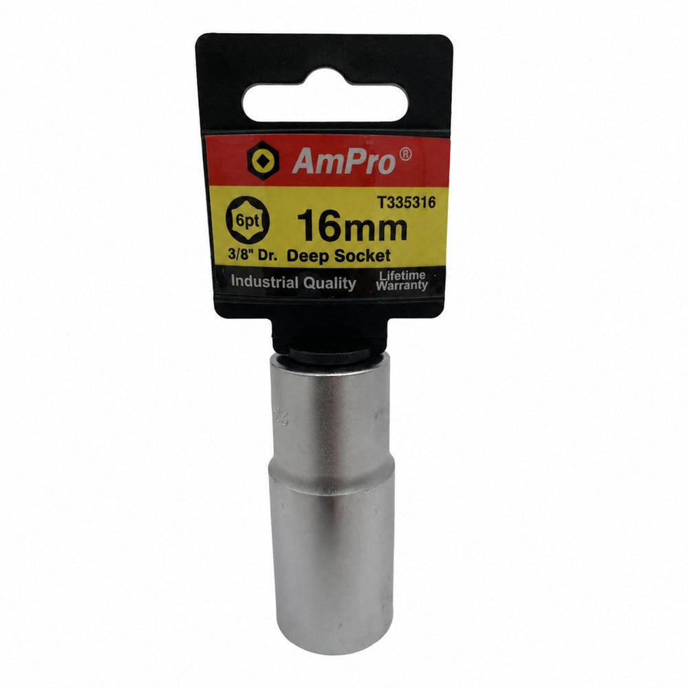 Copa milimetrica larga acero cromo vanadio cuadrante 3/8" x 6 puntos Ampro