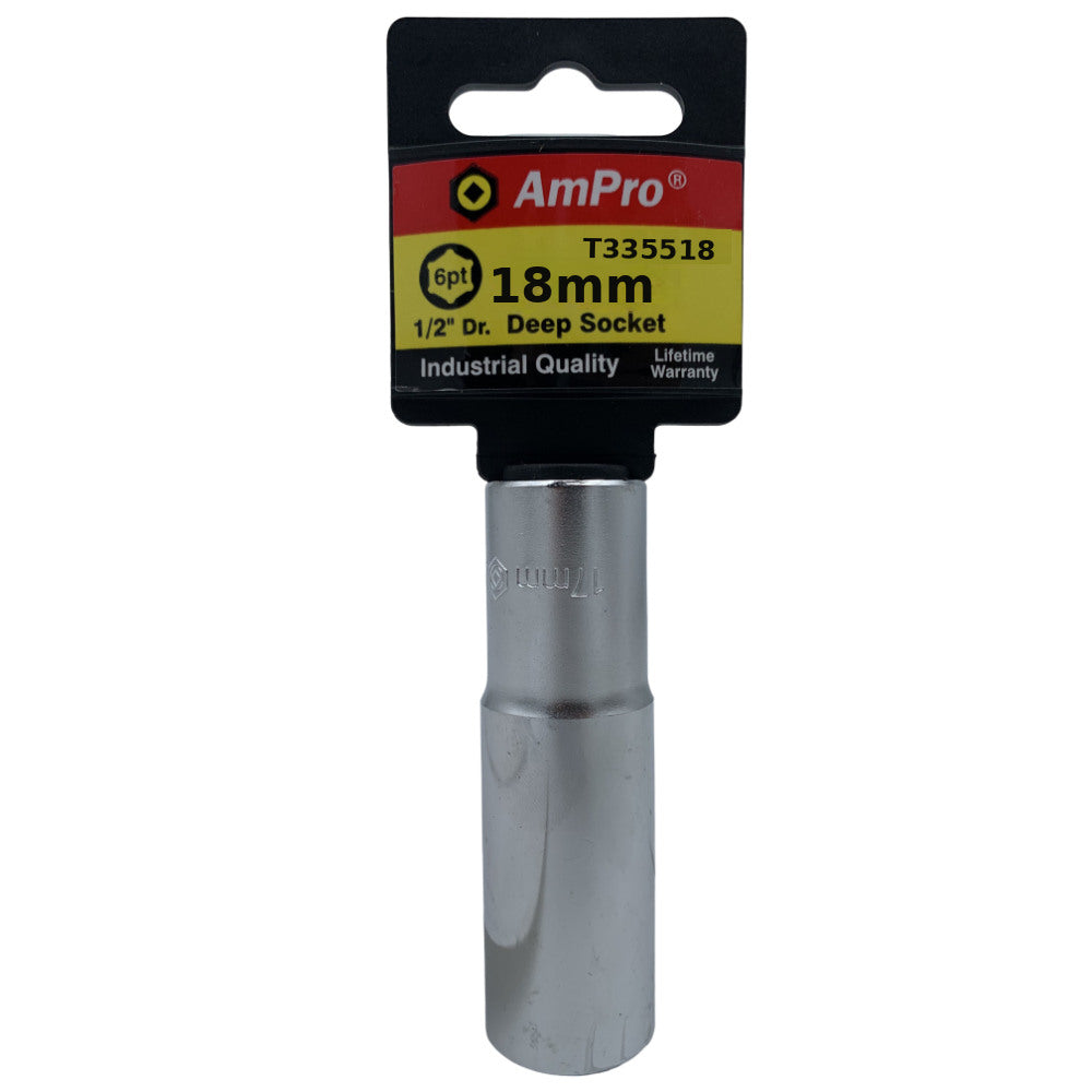 Copa milimetrica larga acero cromo vanadio cuadrante 1/2" x 6 puntos Ampro