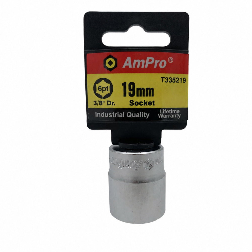 Copa milimetrica corta acero cromo vanadio cuadrante 3/8" x 6 puntos Ampro