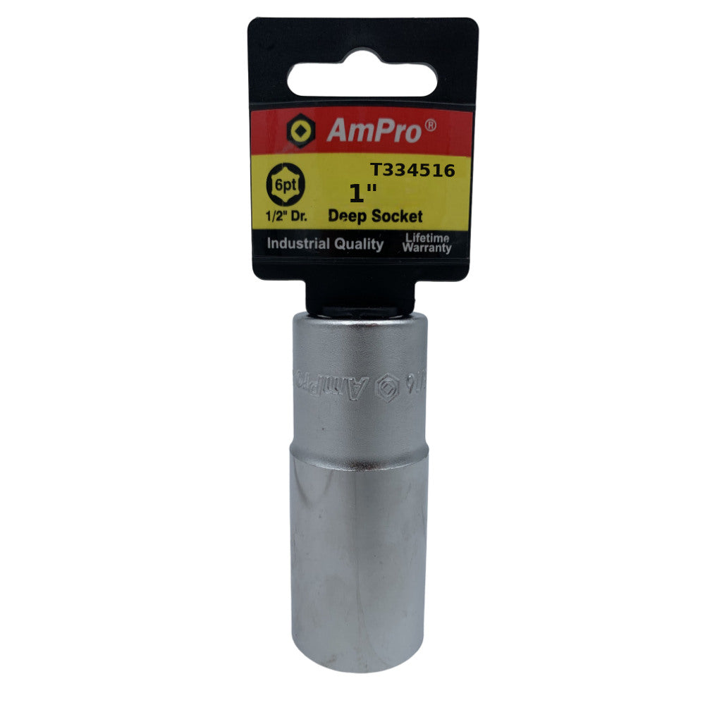 Copa en pulgadas larga acero cromo vanadio cuadrante 1/2" x 6 puntos Ampro