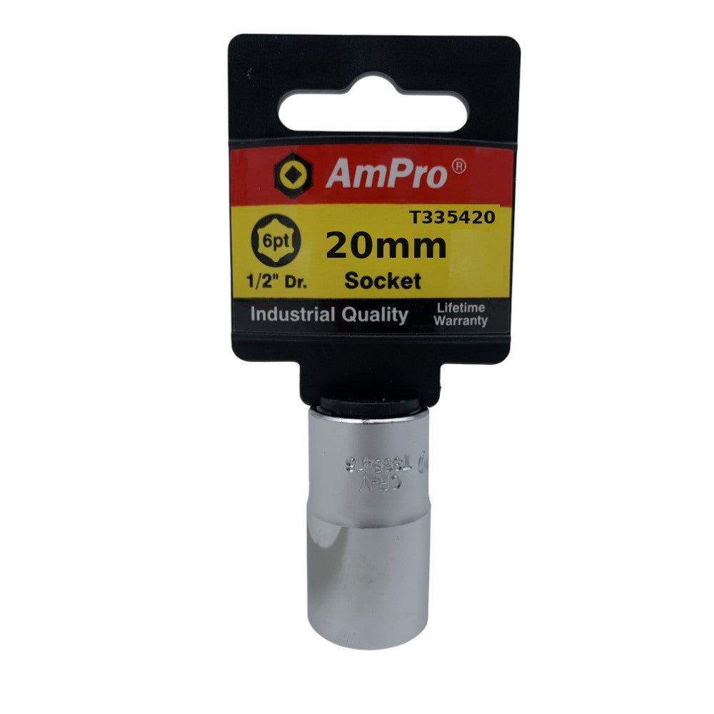 Copa milimetrica corta acero cromo vanadio cuadrante 1/2" x 6 puntos Ampro
