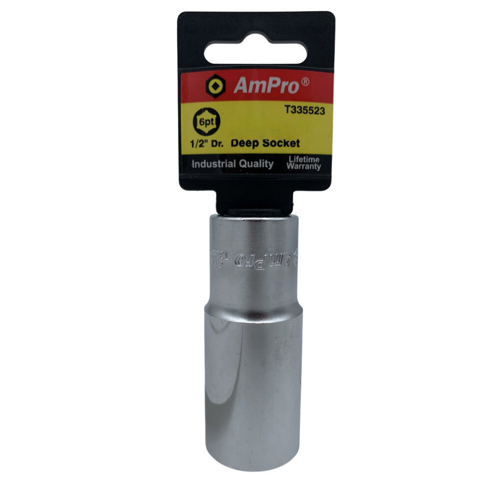 Copa milimetrica larga acero cromo vanadio cuadrante 1/2" x 6 puntos Ampro