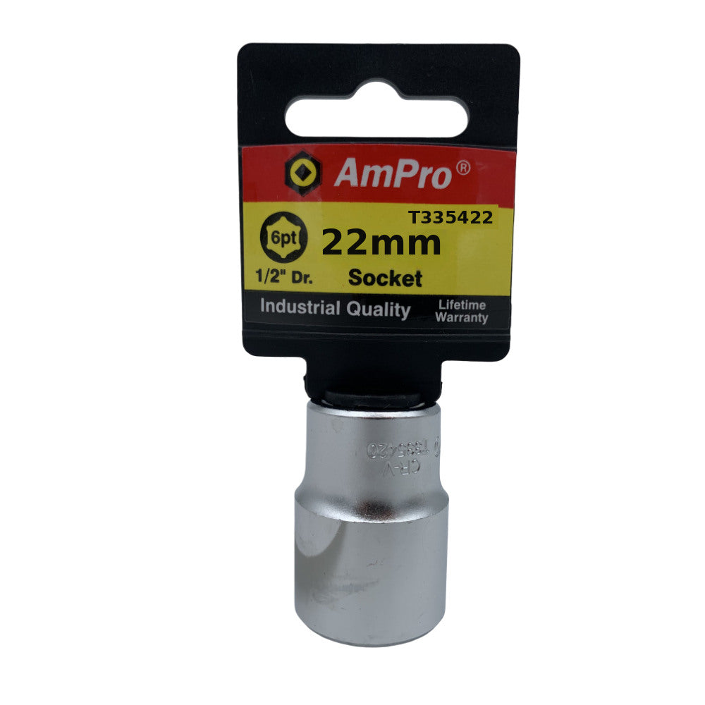 Copa milimetrica corta acero cromo vanadio cuadrante 1/2" x 6 puntos Ampro