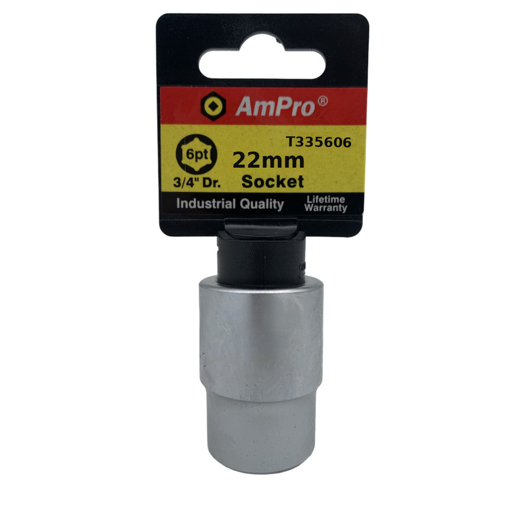 Copa milimetrica corta acero cromo vanadio cuadrante 3/4" x 6 puntos Ampro