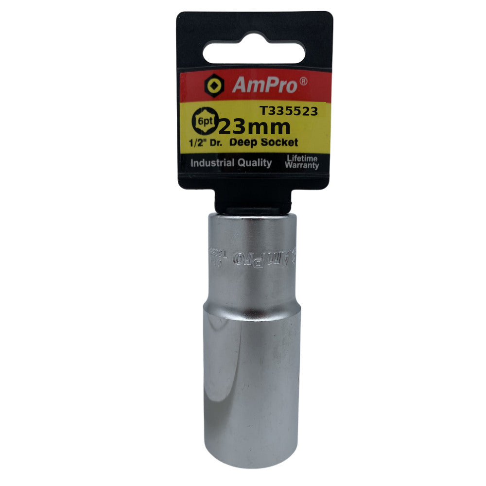 Copa milimetrica larga acero cromo vanadio cuadrante 1/2" x 6 puntos Ampro