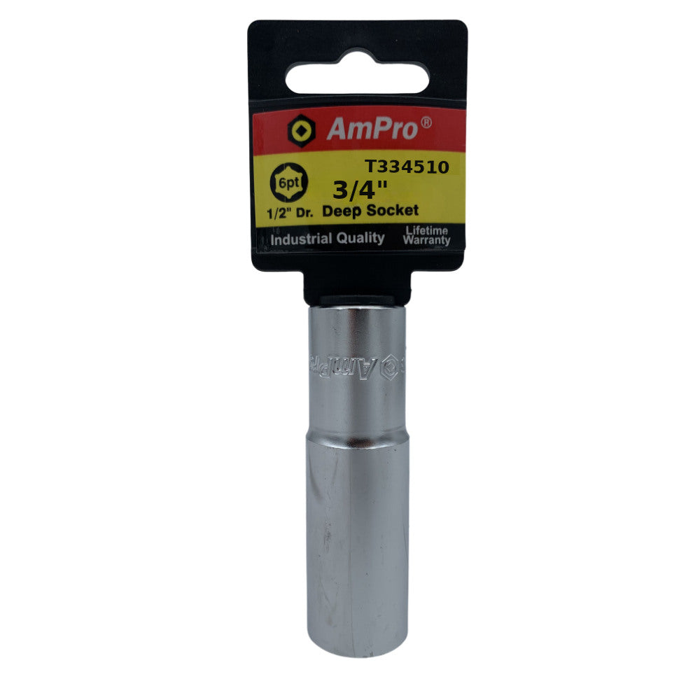 Copa en pulgadas larga acero cromo vanadio cuadrante 1/2" x 6 puntos Ampro