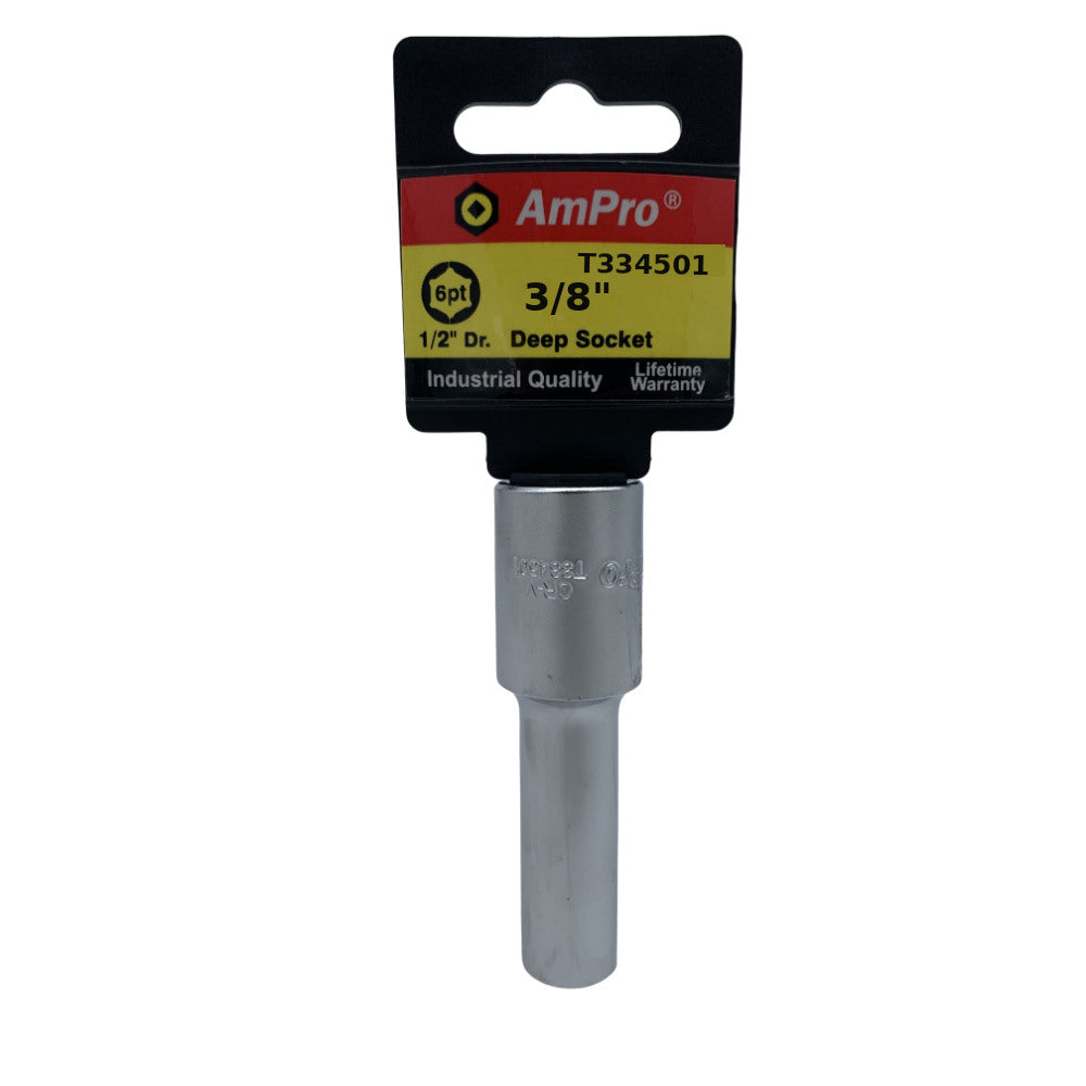 Copa en pulgadas larga acero cromo vanadio cuadrante 1/2" x 6 puntos Ampro