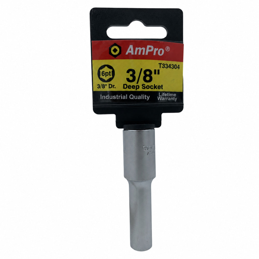 Copa en pulgadas larga acero cromo vanadio cuadrante 3/8" x 6 puntos Ampro