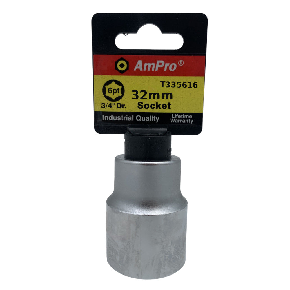 Copa milimetrica corta acero cromo vanadio cuadrante 3/4" x 6 puntos Ampro
