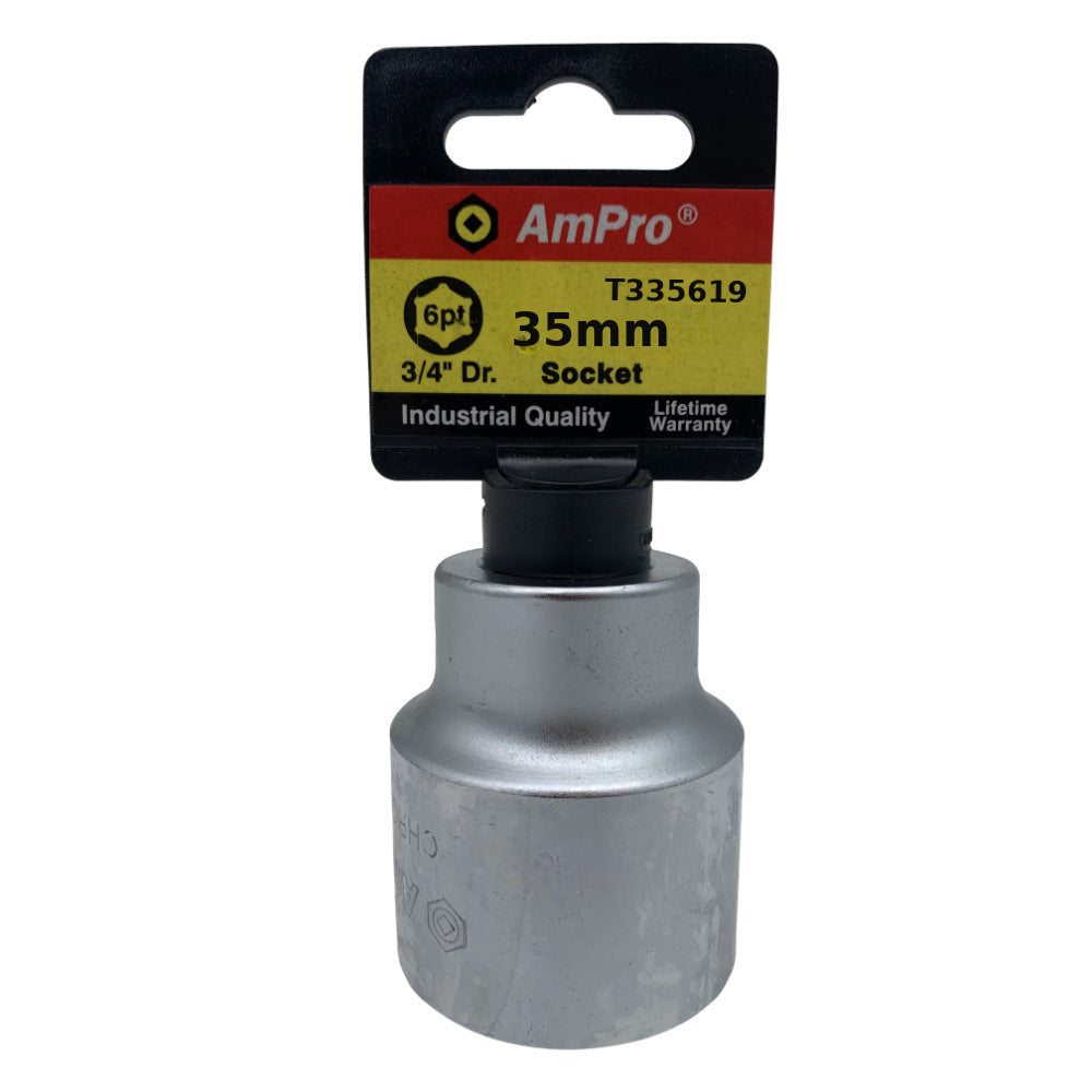 Copa milimetrica corta acero cromo vanadio cuadrante 3/4" x 6 puntos Ampro