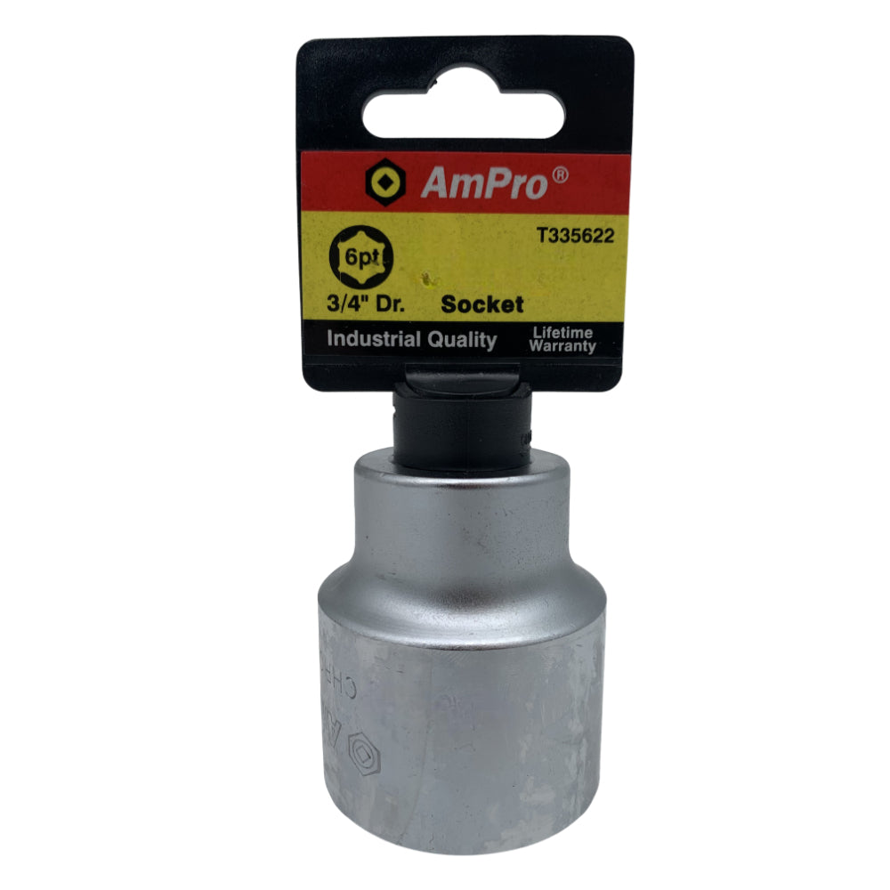 Copa milimetrica corta acero cromo vanadio cuadrante 3/4" x 6 puntos Ampro