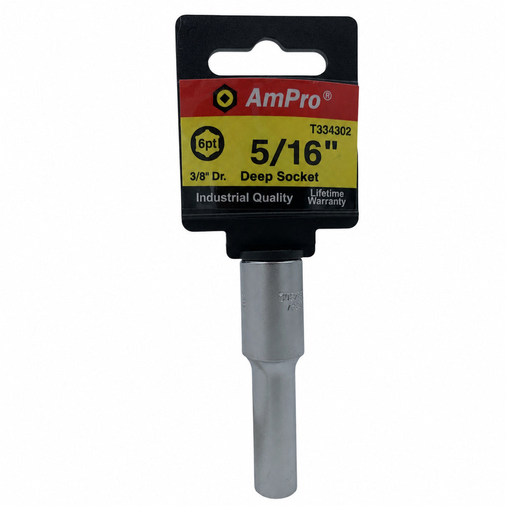 Copa en pulgadas larga acero cromo vanadio cuadrante 3/8" x 6 puntos Ampro