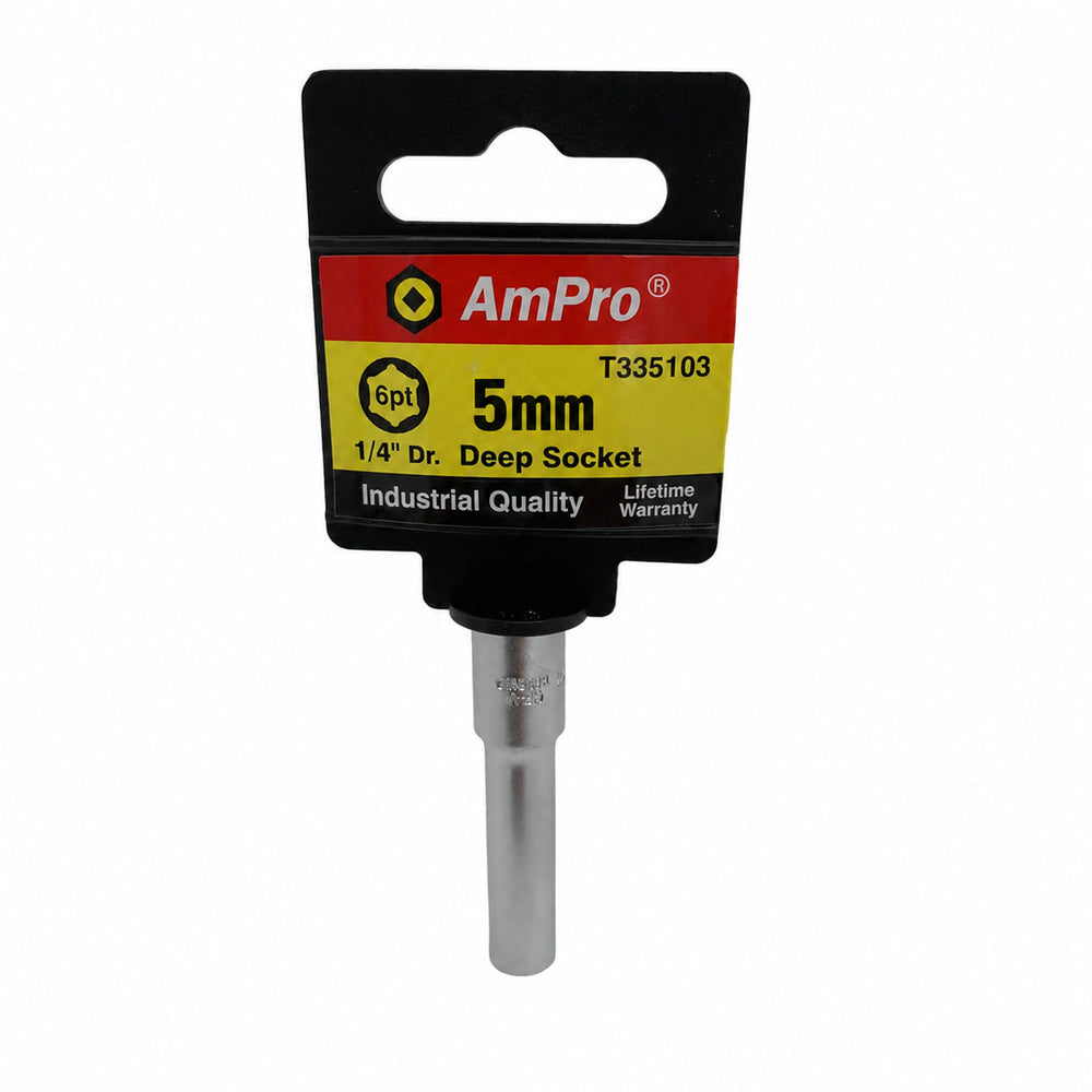 Copa milimetrica larga acero cromo vanadio cuadrante 1/4" x 6 puntos Ampro