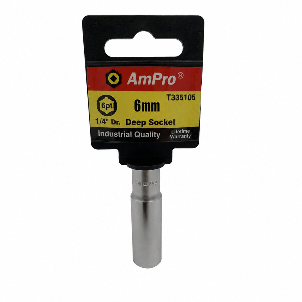 Copa milimetrica larga acero cromo vanadio cuadrante 1/4" x 6 puntos Ampro