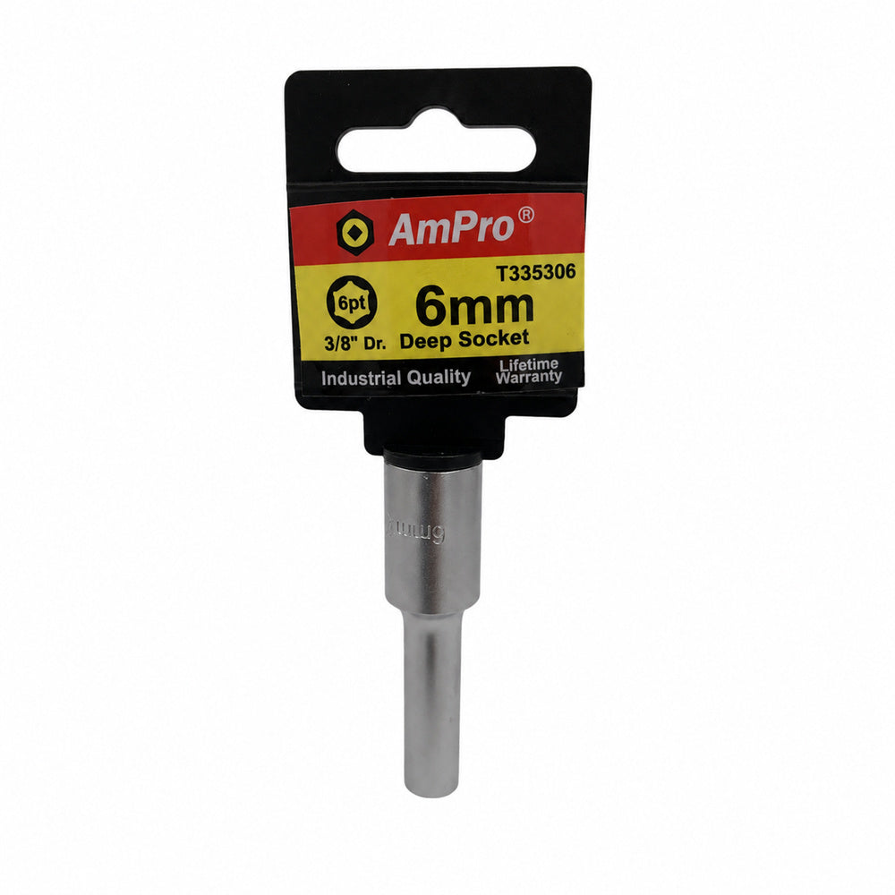 Copa milimetrica larga acero cromo vanadio cuadrante 3/8" x 6 puntos Ampro