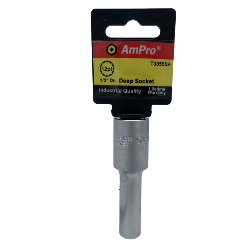 Copa milimetrica larga acero cromo vanadio cuadrante 1/2" x 12 puntos Ampro