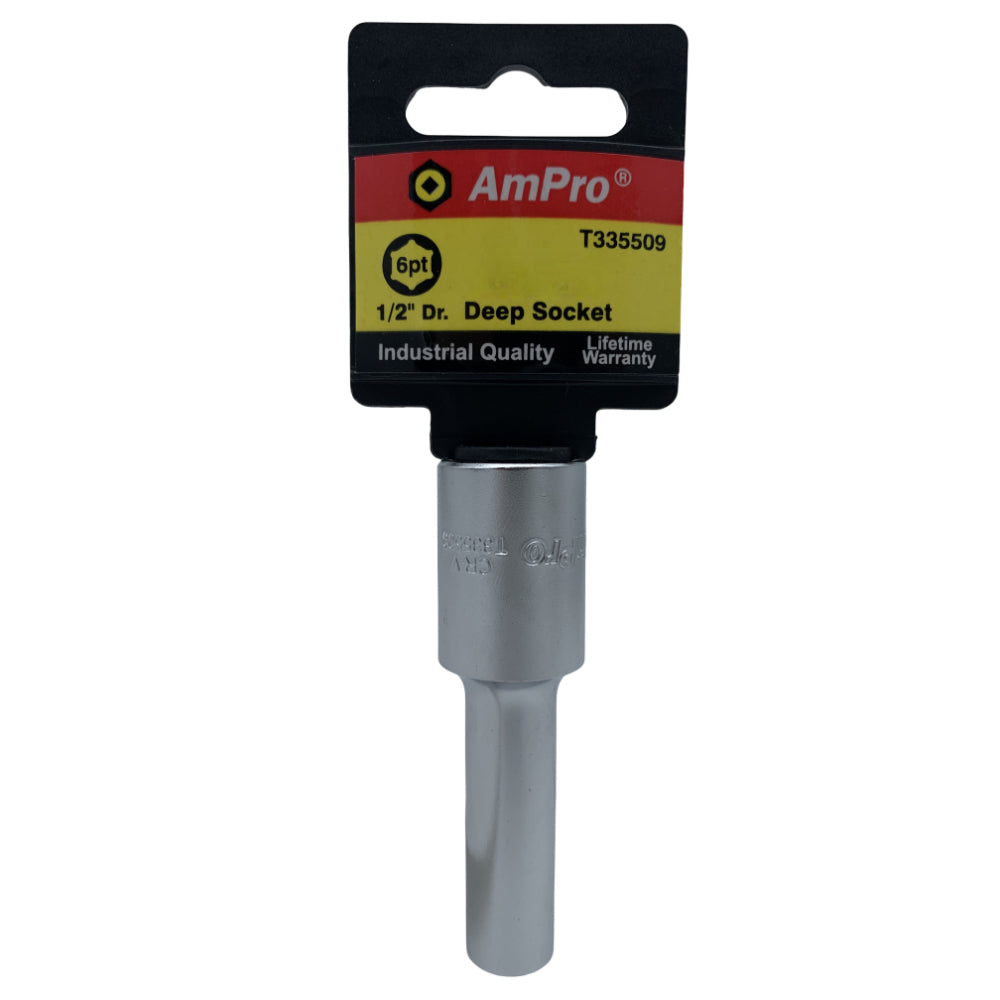 Copa milimetrica larga acero cromo vanadio cuadrante 1/2" x 6 puntos Ampro
