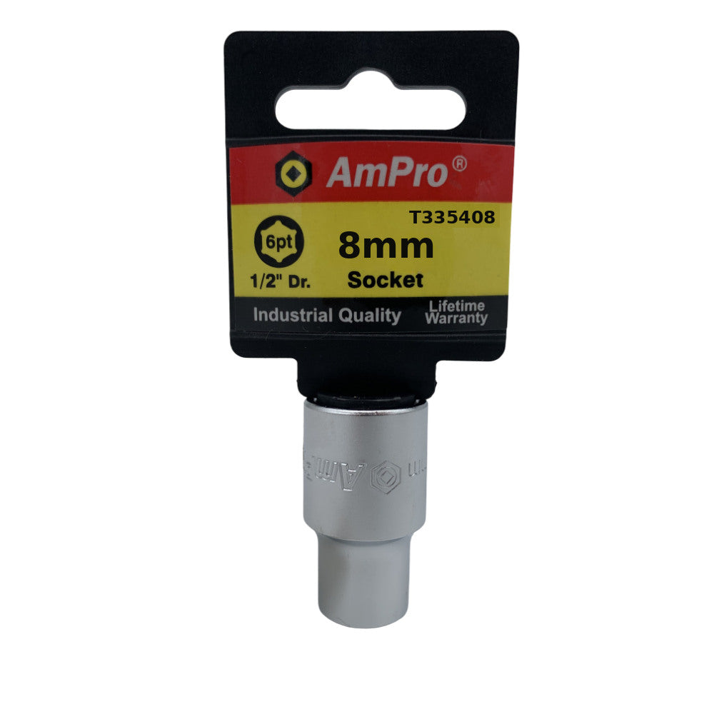 Copa milimetrica corta acero cromo vanadio cuadrante 1/2" x 6 puntos Ampro