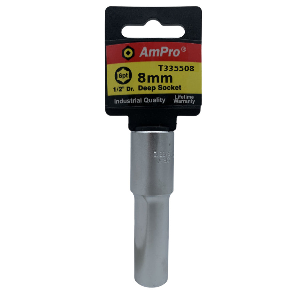 Copa milimetrica larga acero cromo vanadio cuadrante 1/2" x 6 puntos Ampro