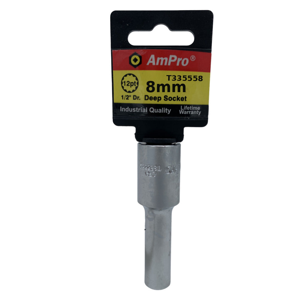 Copa milimetrica larga acero cromo vanadio cuadrante 1/2" x 12 puntos Ampro