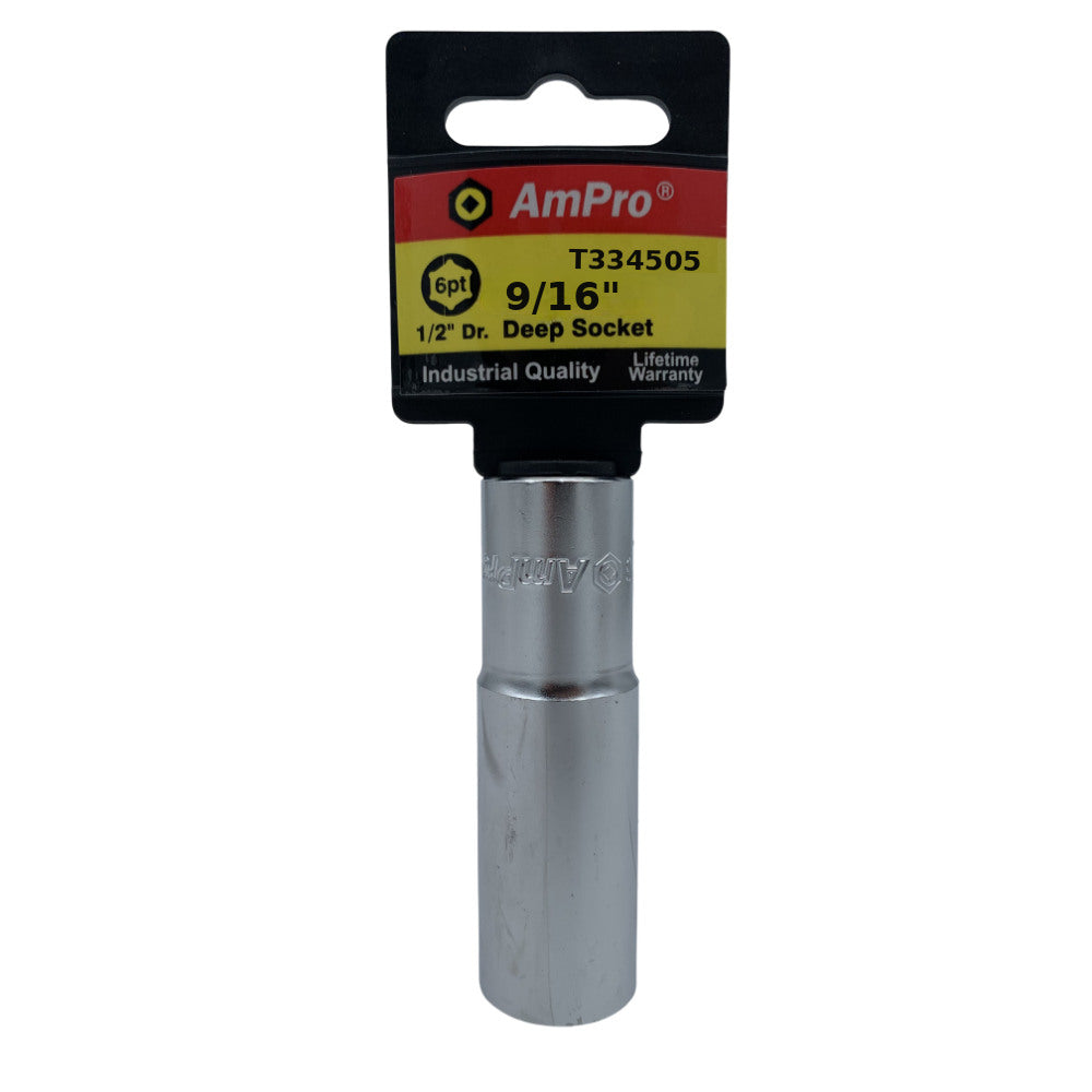 Copa en pulgadas larga acero cromo vanadio cuadrante 1/2" x 6 puntos Ampro