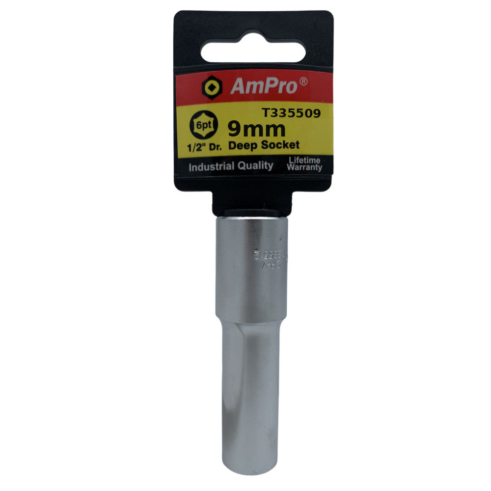 Copa milimetrica larga acero cromo vanadio cuadrante 1/2" x 6 puntos Ampro