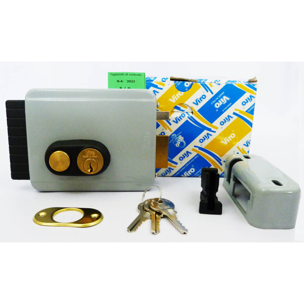 Cerradura electrica doble cilindro y boton, gris V97 derecha e izquierda Ref. 8972 Viro