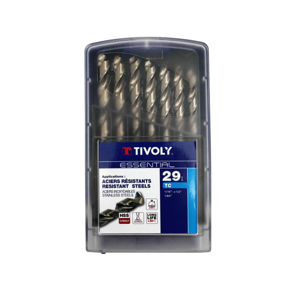Juego de brocas Hss cobalto 29 piezas 1/16 a 1/2 DIN338 Tivoly