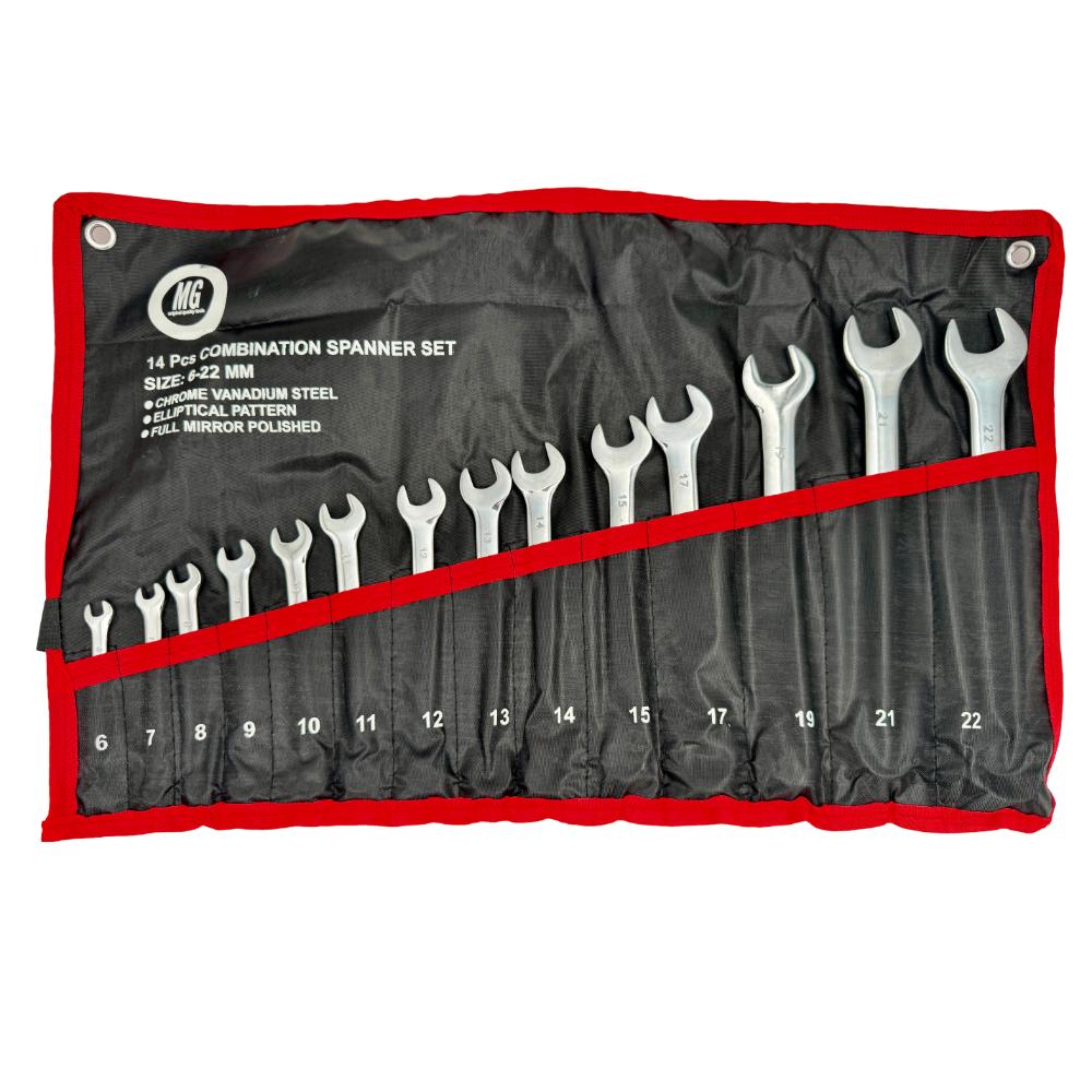 Juego de llaves combinadas brillantes milimétricas estuche en lona bjt196e MG Black Jack